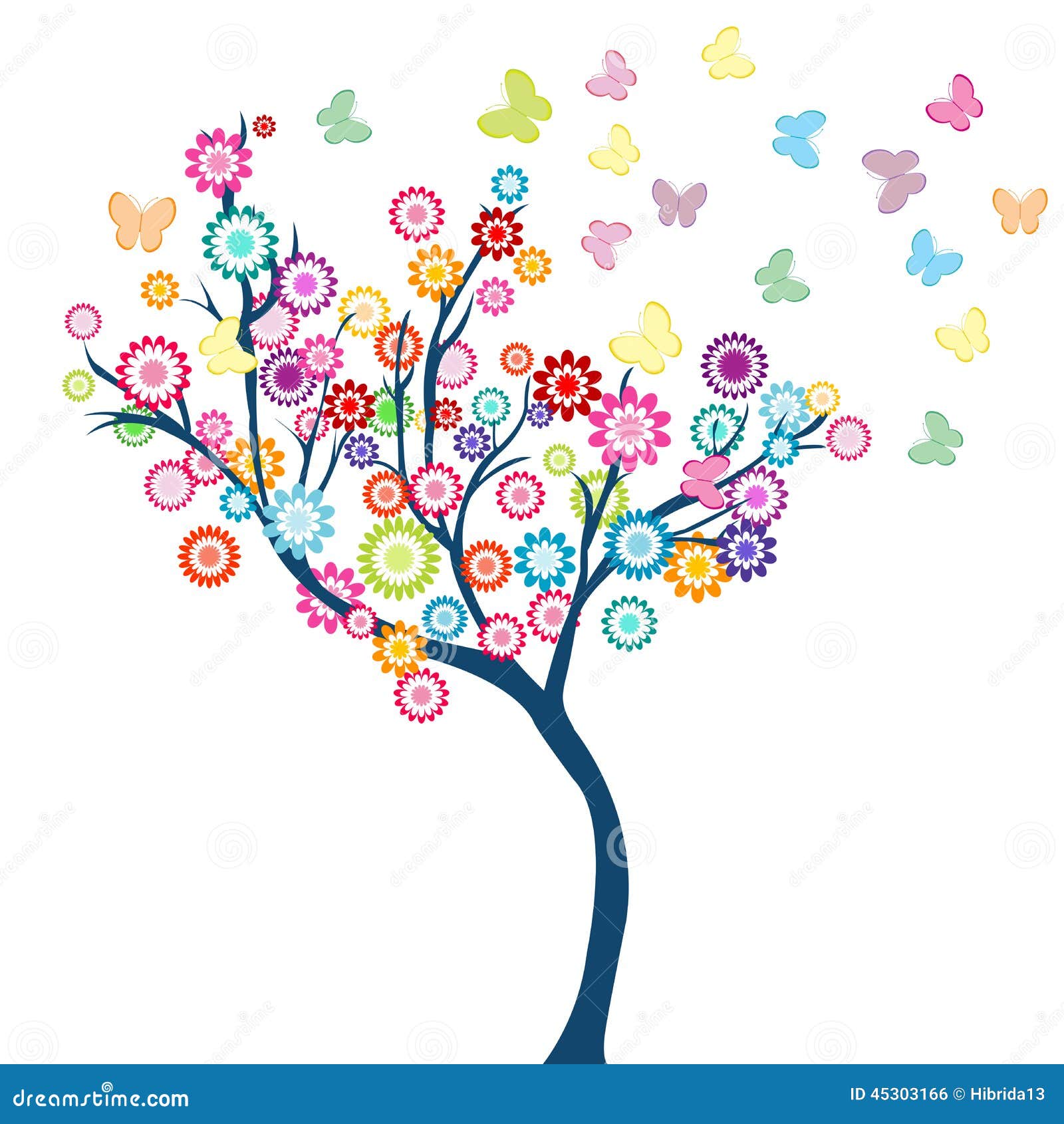 Albero con i fiori e le farfalle