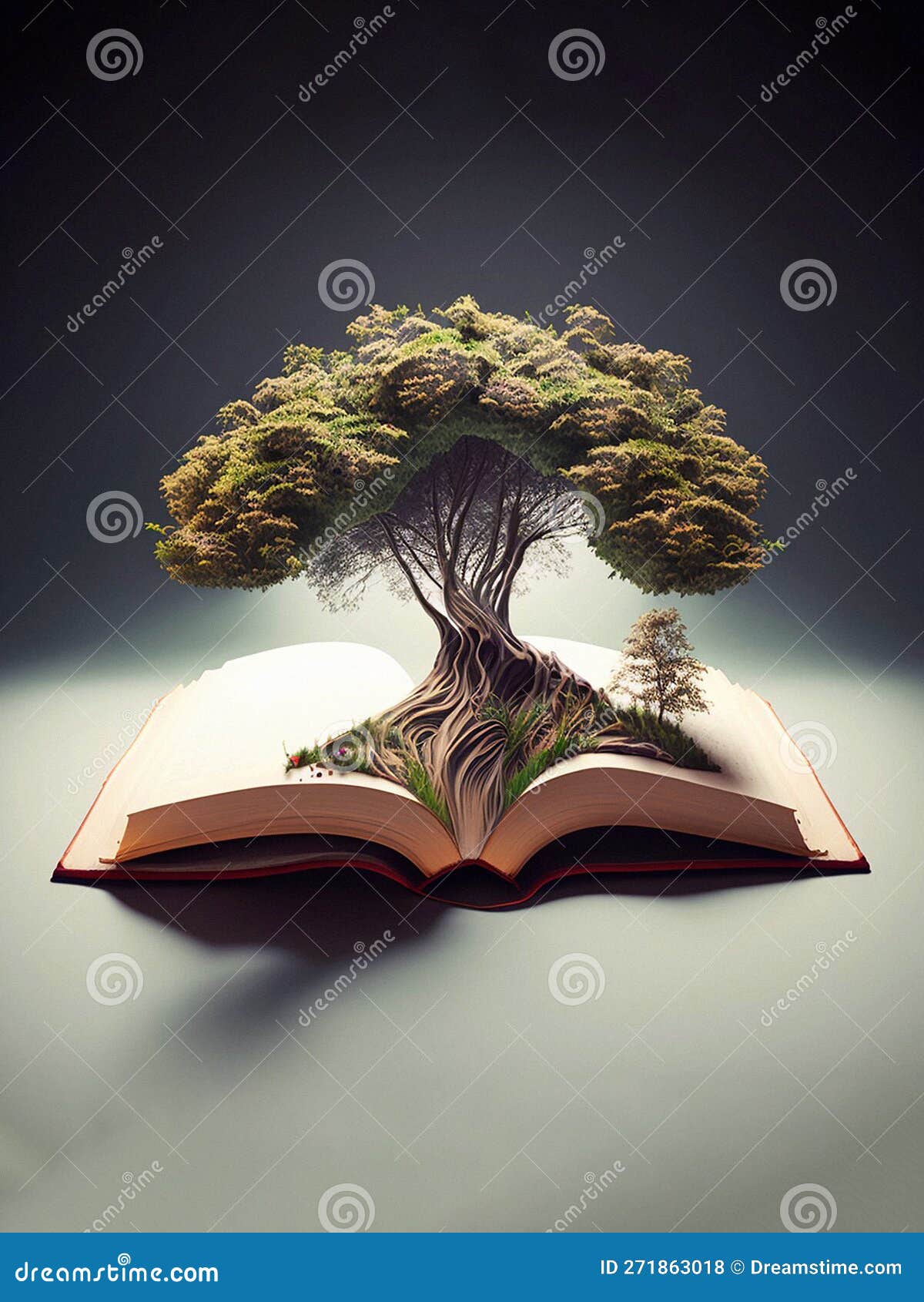 Albero Che Simboleggia La Nascita Albero Della Conoscenza in Crescita Da Pagine Libro Aperte