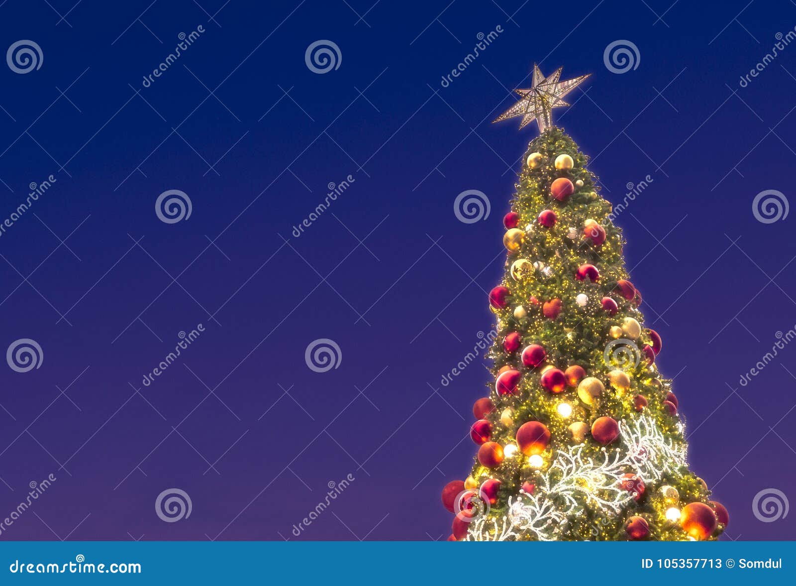 Stella Sull Albero Di Natale.Albero Di Natale Con Luce Principale Sul Fondo Del Cielo Notturno Stella Sulla T Immagine Stock Immagine Di Festa Nessuno 105357713