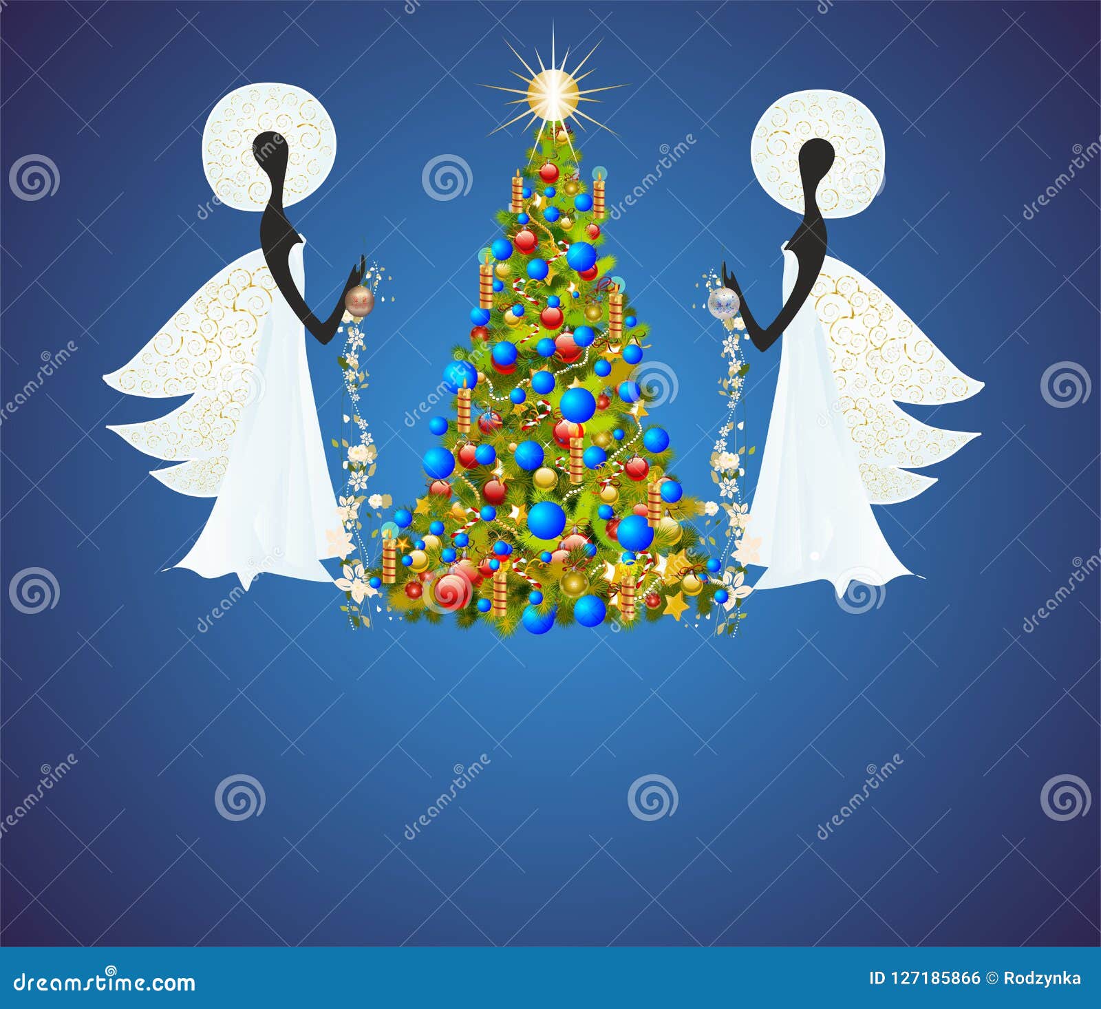 Immagini Di Natale Con Angeli.Albero Di Natale E Di Angeli Illustrazione Di Stock Illustrazione Di Angelo Illustrazione 127185866
