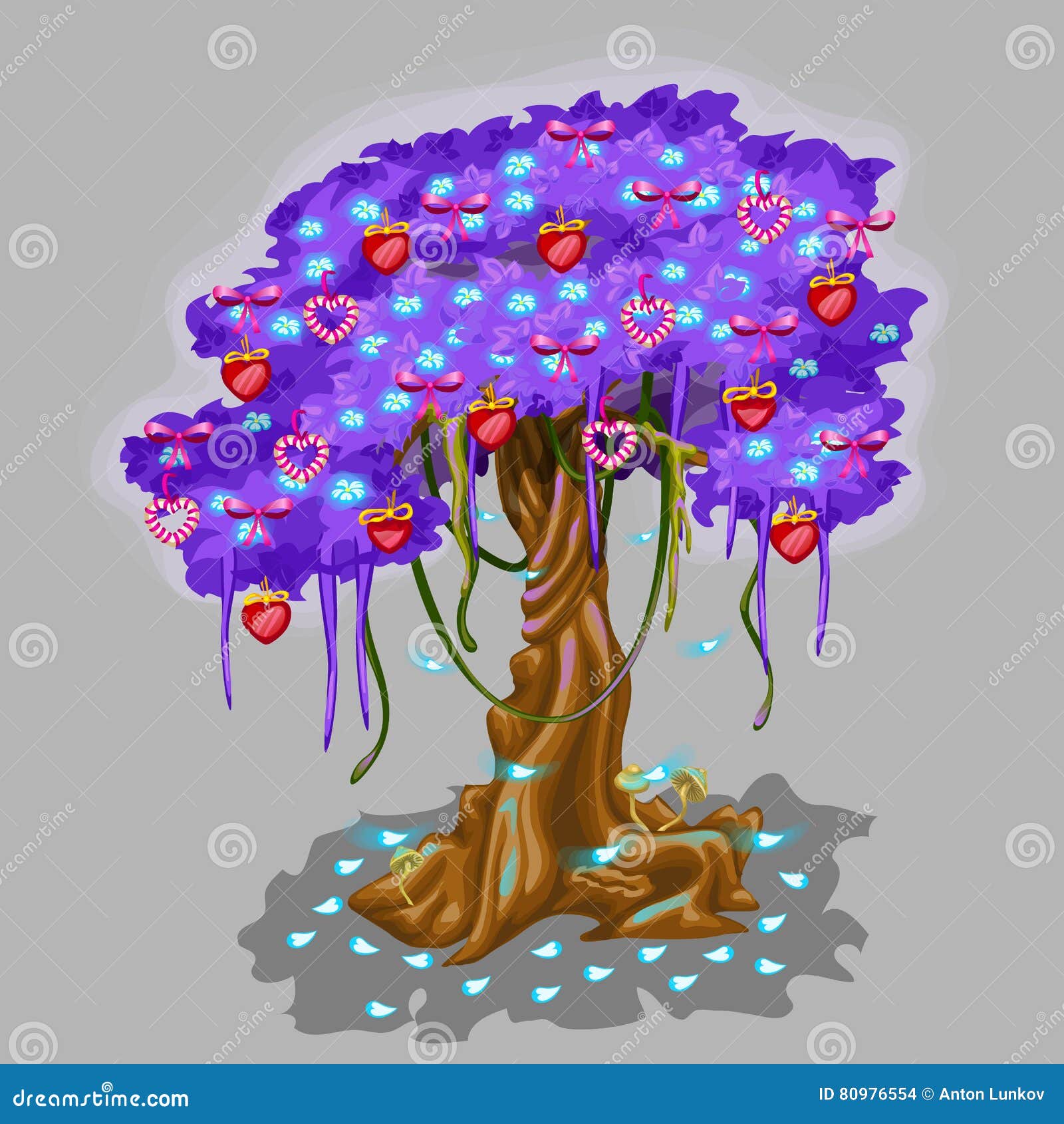 Albero Fantastico Con Il Giocattolo Del Cuore E Della Fragola Illustrazione Vettoriale Illustrazione Di Fairy Fabulous