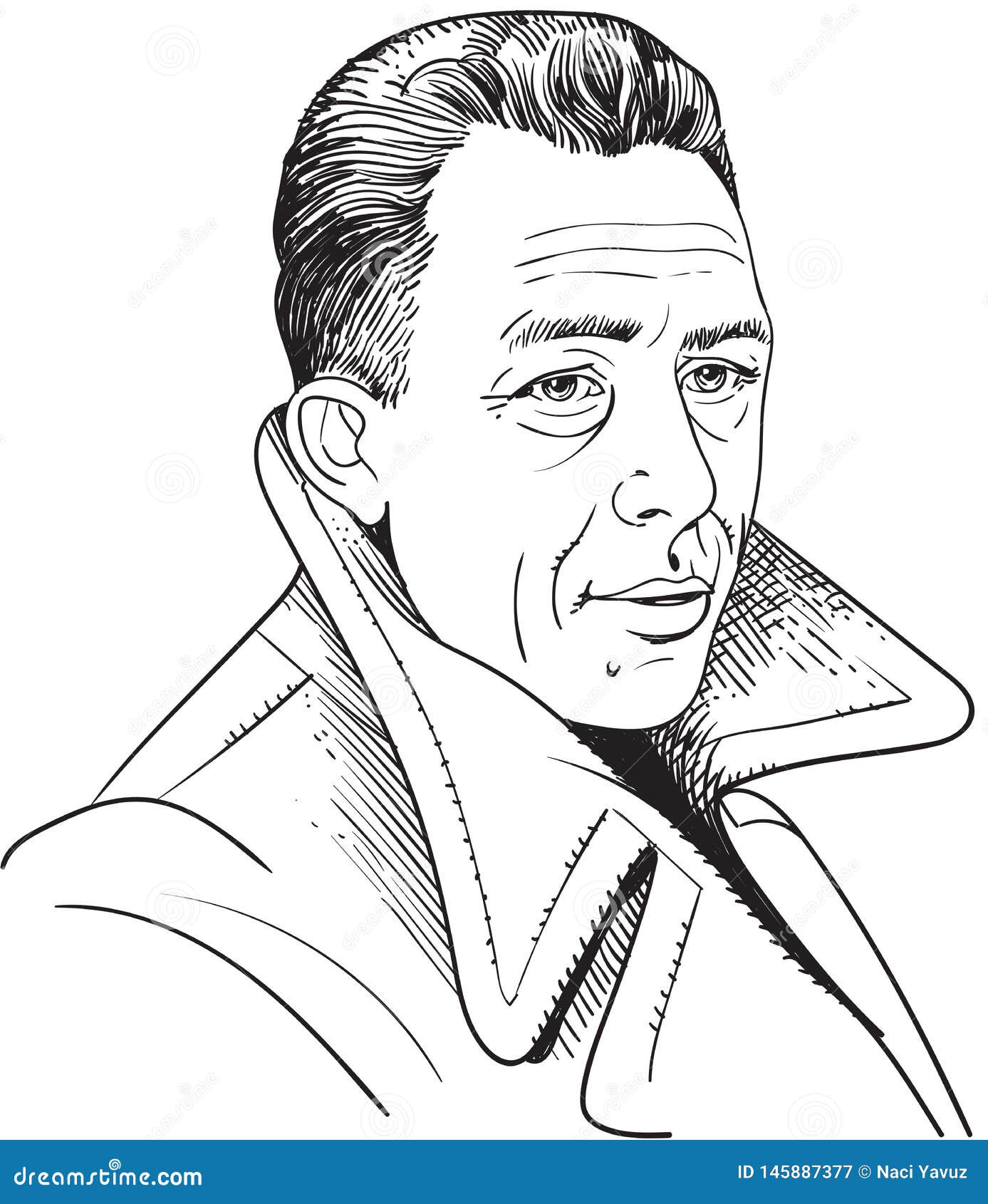 Albert Camus Portrait in Line Art Illustration Editorial Photography
