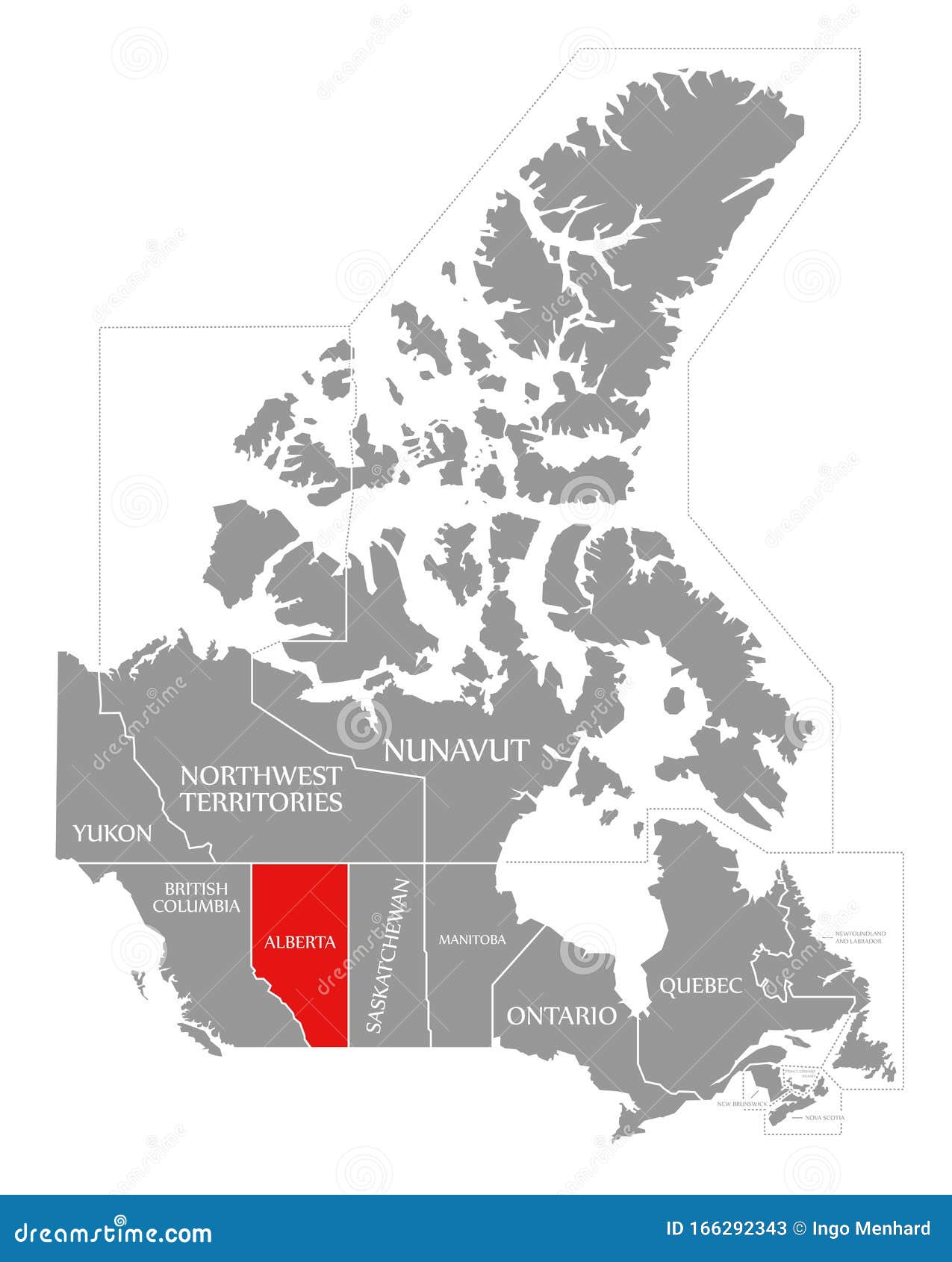 Alberta Red Highlighted in Map of Canada Stock Illustration