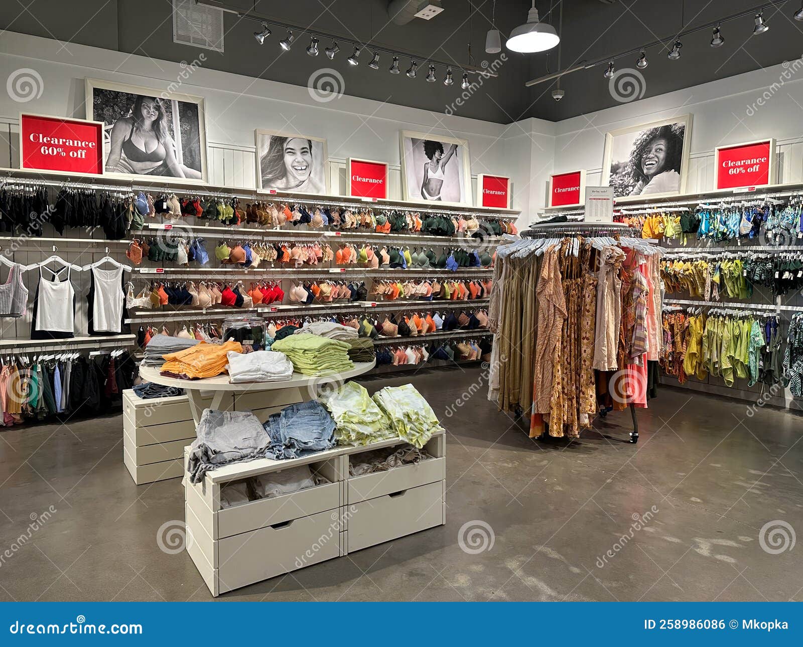 Clearance Section of Women`s Underwear and Clothing at an Aerie Store ...