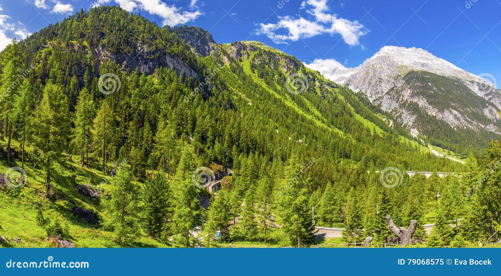 albula pass with famous rhaetian rilway in swiss alps