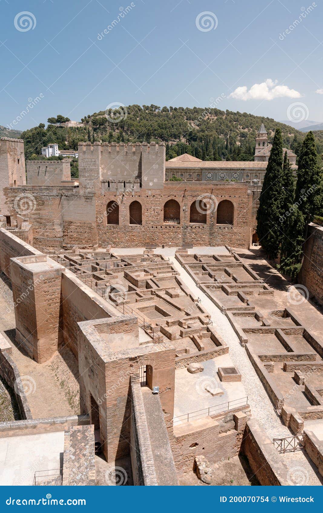 alcazaba of the alhambra in granada on a sunny day without people