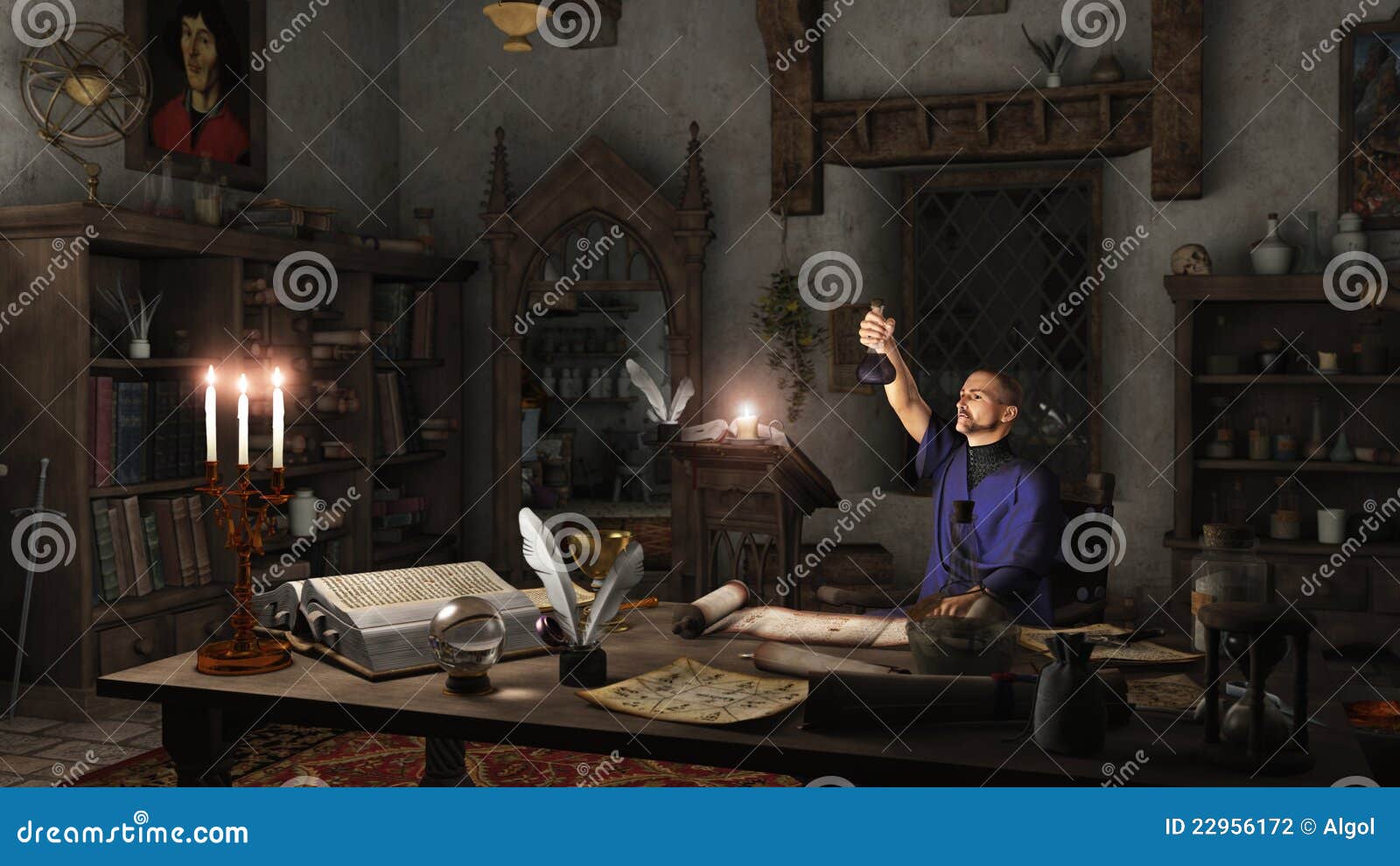 Alchemist in his Study stock illustration. Illustration of science -  22956172