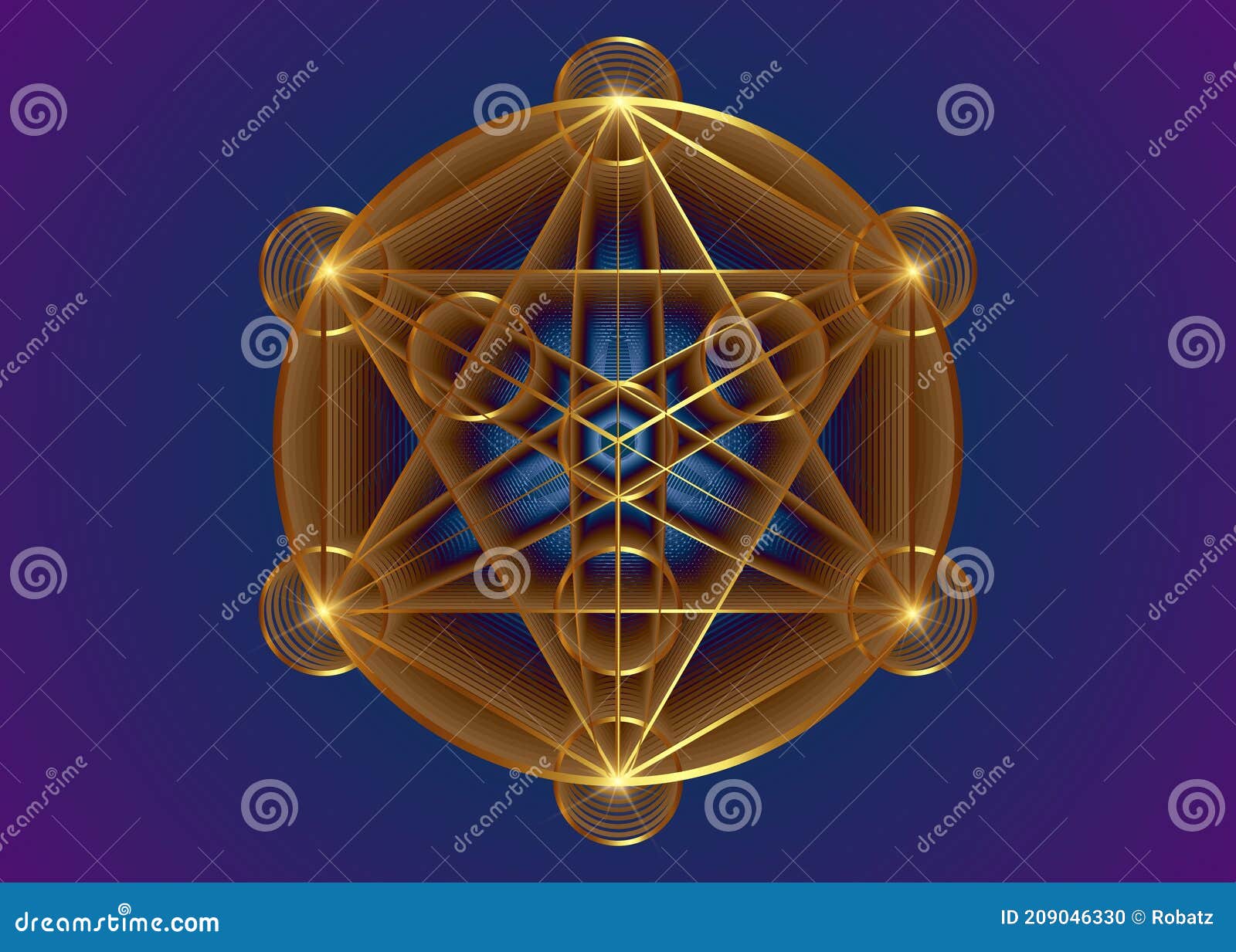 alchemy occult mandala metatrons cube flower of life. gold sacred geometry graphic  magic hexagram.  mystic sign
