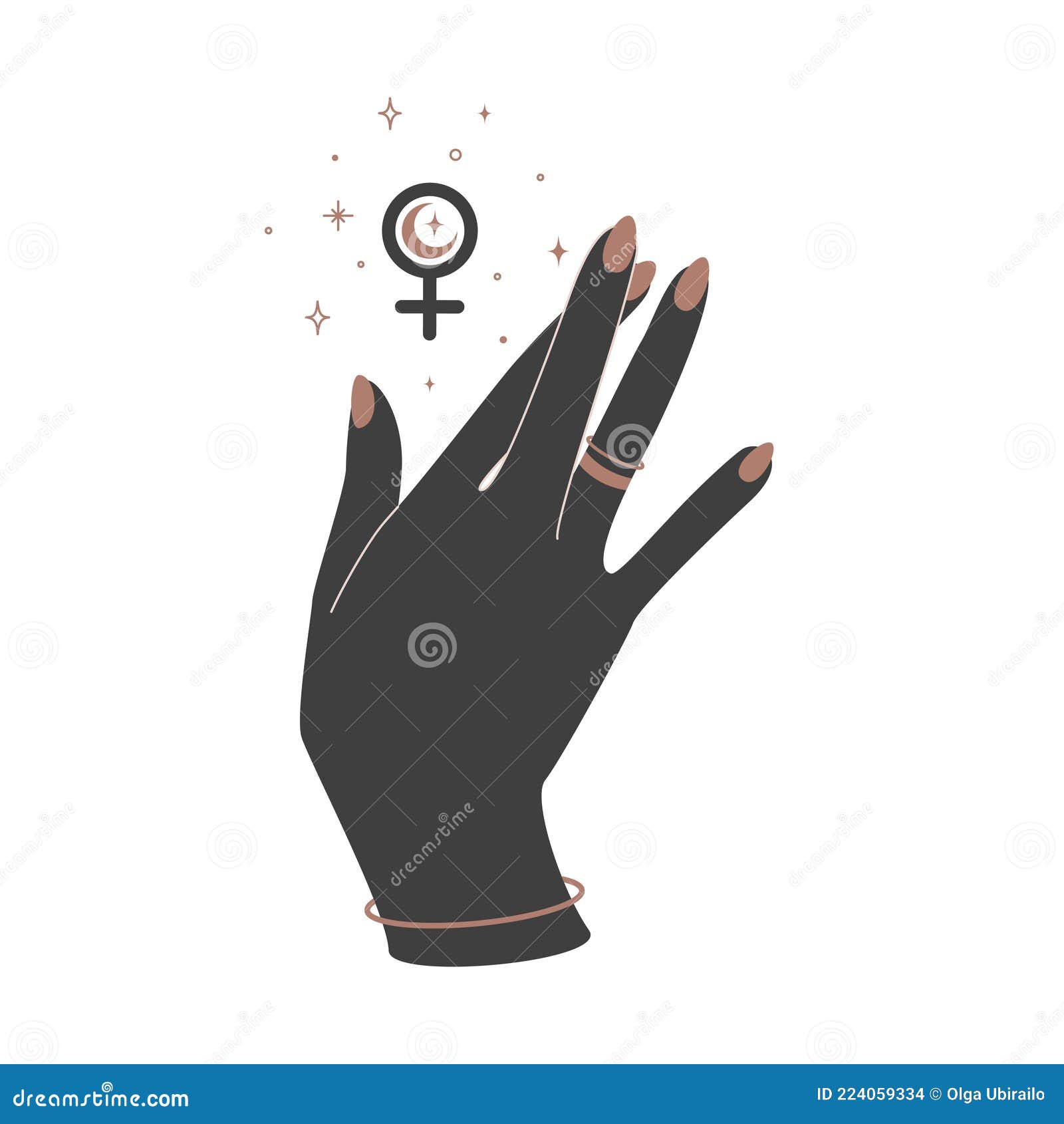 mains de femme magique avec phases de lune. alchimie talisman