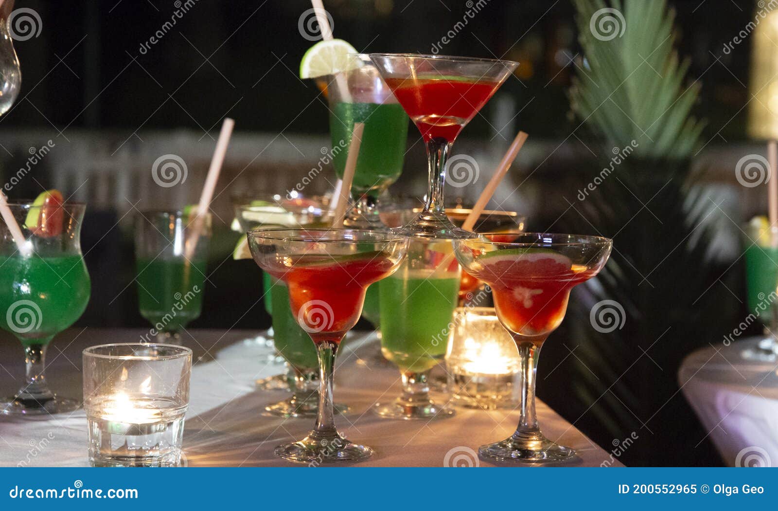 cocktails arranged in a pyramid party