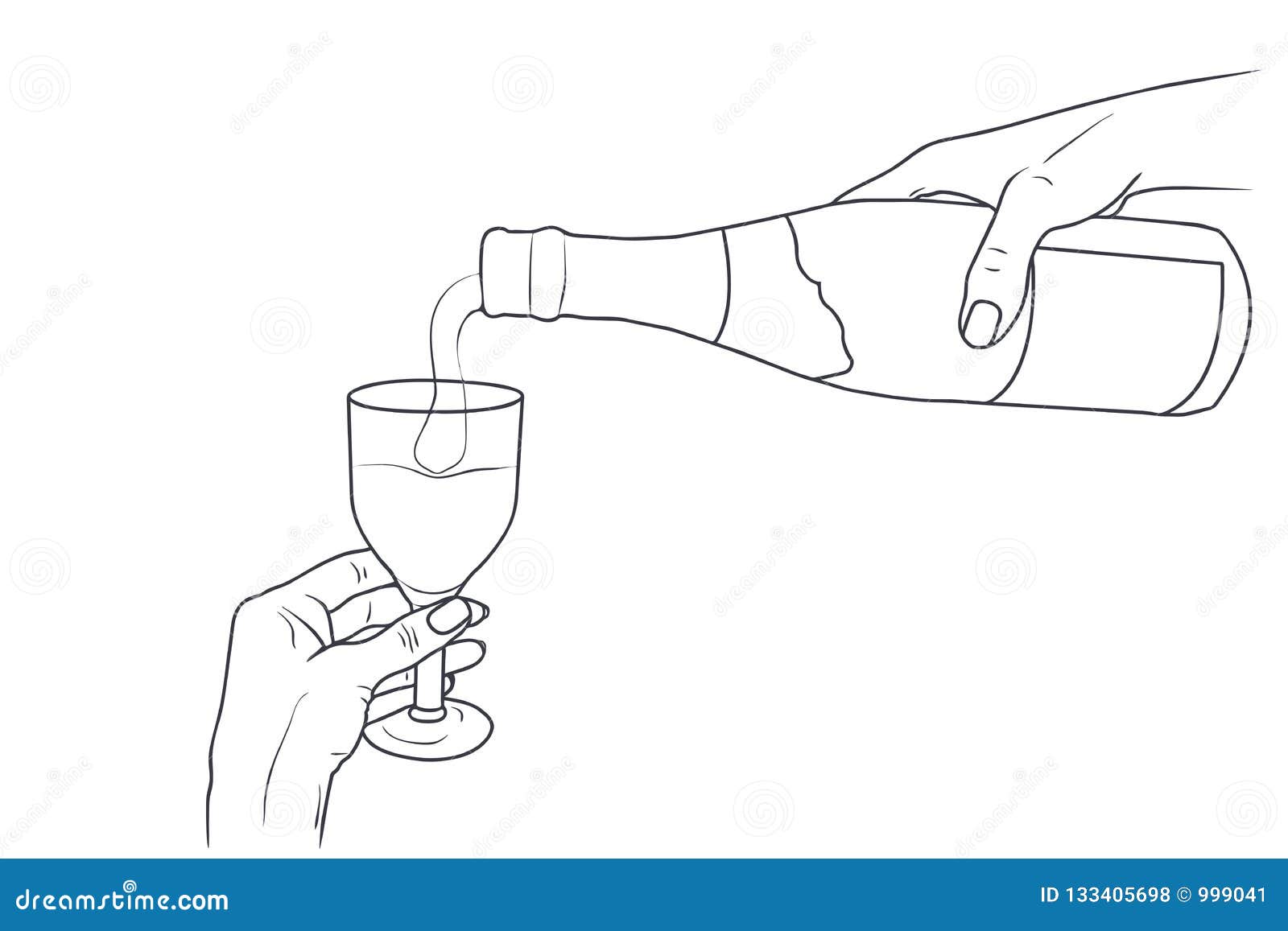 Vector Sketch Illustration - Women`s Hands Pouring Alcohol into a Glass