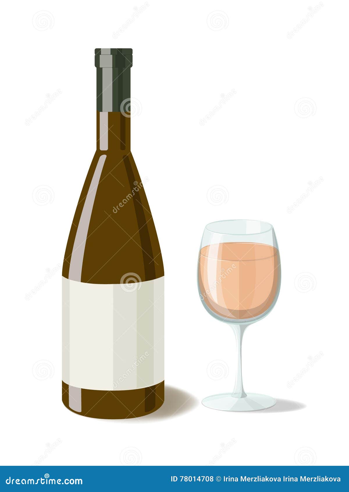 Alcohol. Bottle of Pink Wine with a Glass of Wine. Vector Illustration
