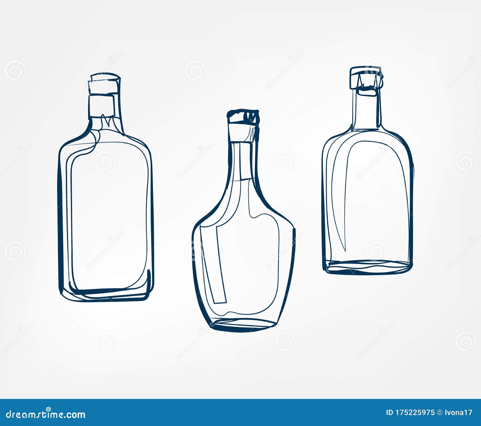 Alcohol Bottles Vector One Line Art Drink Isolated Sketch Stock