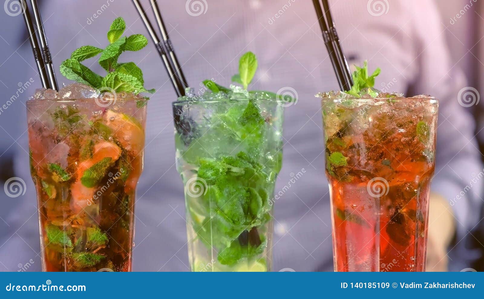Alcohol Cocktails with Tequila, Mint and Ice in Glasses. Stock Image