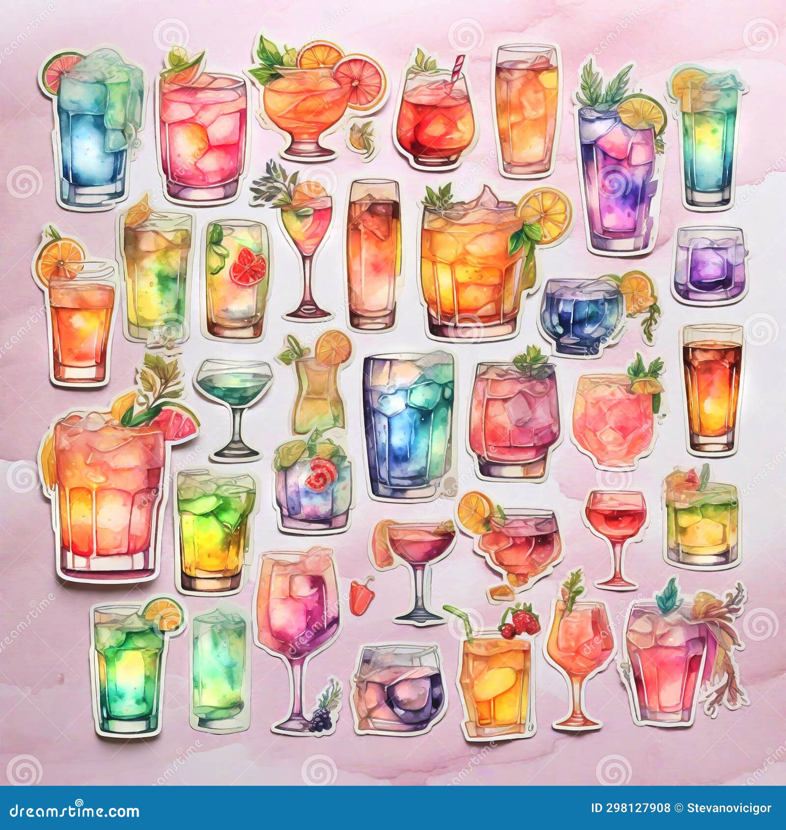 Alcohol Drinks Stickers Assorted Collection, Generative Ai Stock