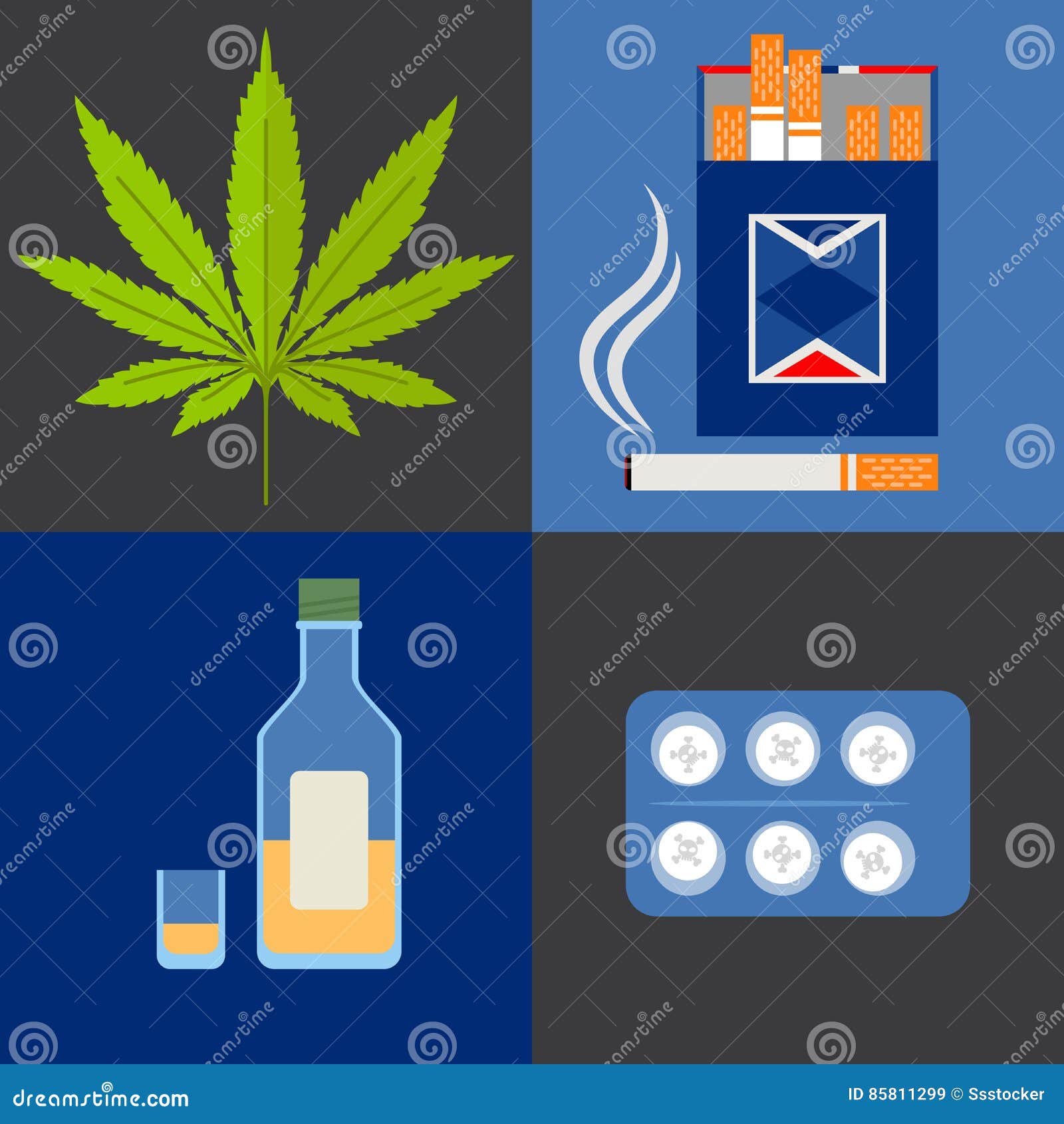 Alcohol, Drogas E Iconos Del Tabaco Fijados Ilustración del Vector -  Ilustración de marijuana, malo: 85811299