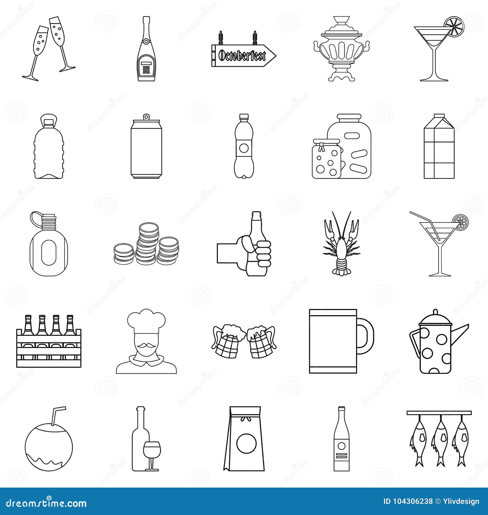 Alcohol Icons Set Outline Style Stock Vector Illustration Of Drunk