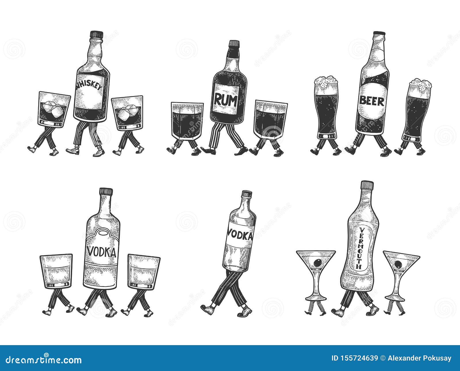 Drinks and alcohol beverages sketch bottles Vector Image