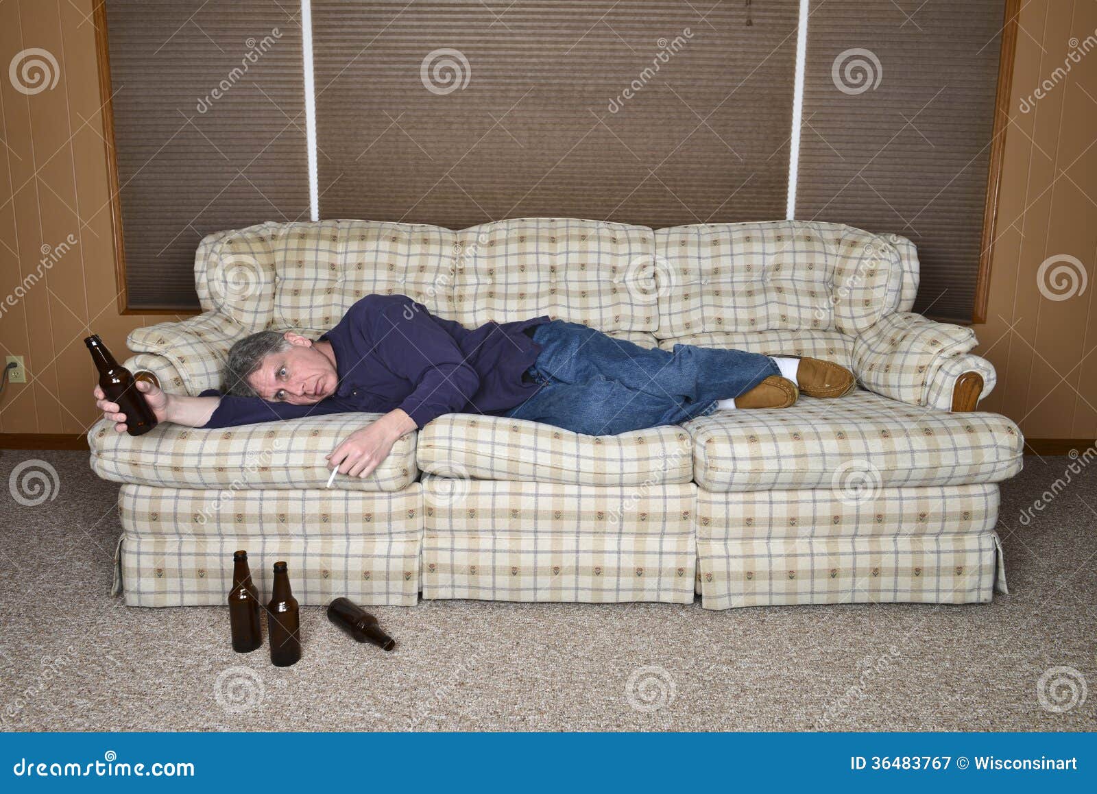 Alcoholic, Alcoholism, Depression, Couch Potato, Lazy Man Stock Image ...
