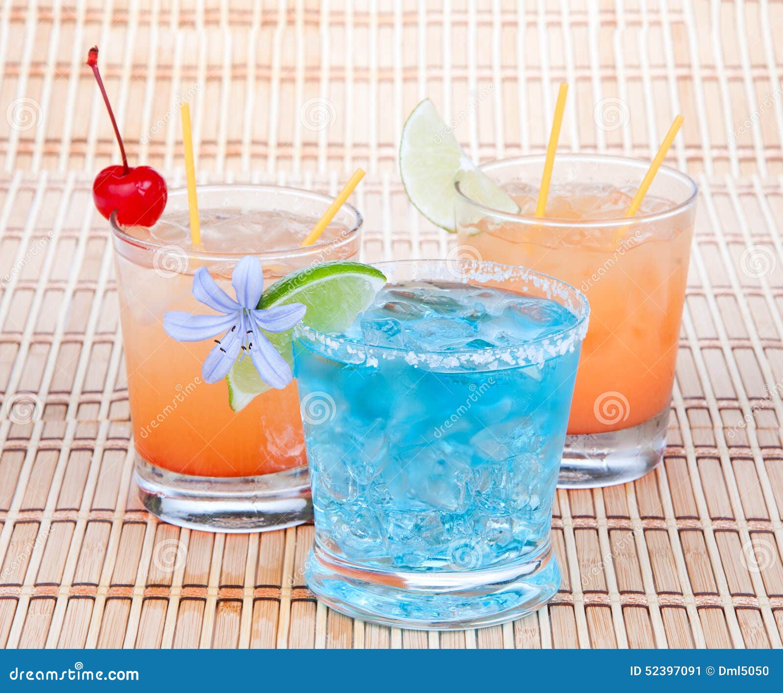 alcoholic cocktails. three drinks beverages blue lagoon tropical