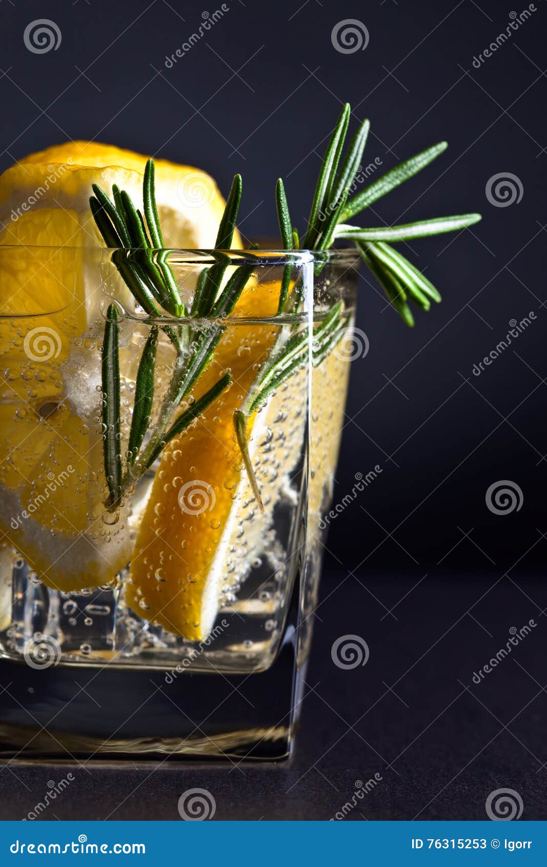 Alcoholic Drink with Tonic, Lemon and Rosemary Stock Image Image of