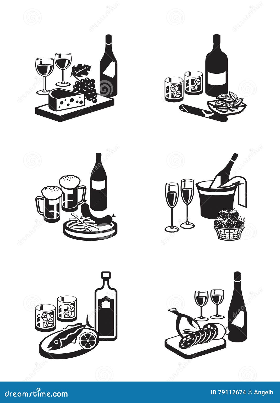 Alcoholic Drinks with Appetizers Stock Vector Illustration of almonds
