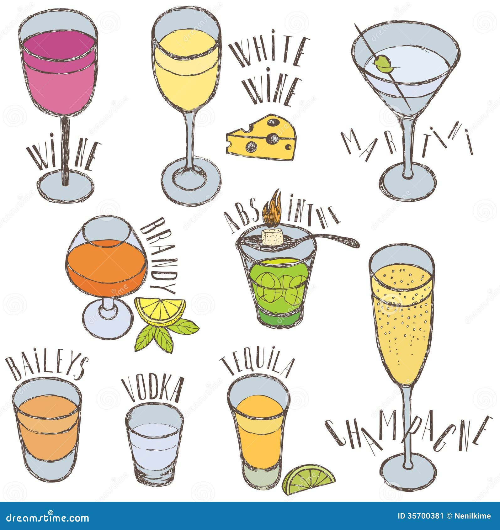 Alcoholic drinks stock vector. Illustration of menu, dinner 35700381