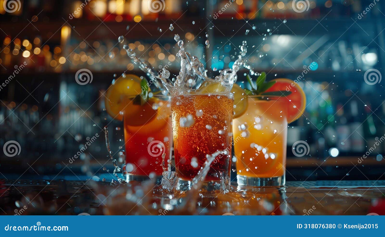 alcoholic drinks. juicy fruit cocktail is poured into a glass with splashes