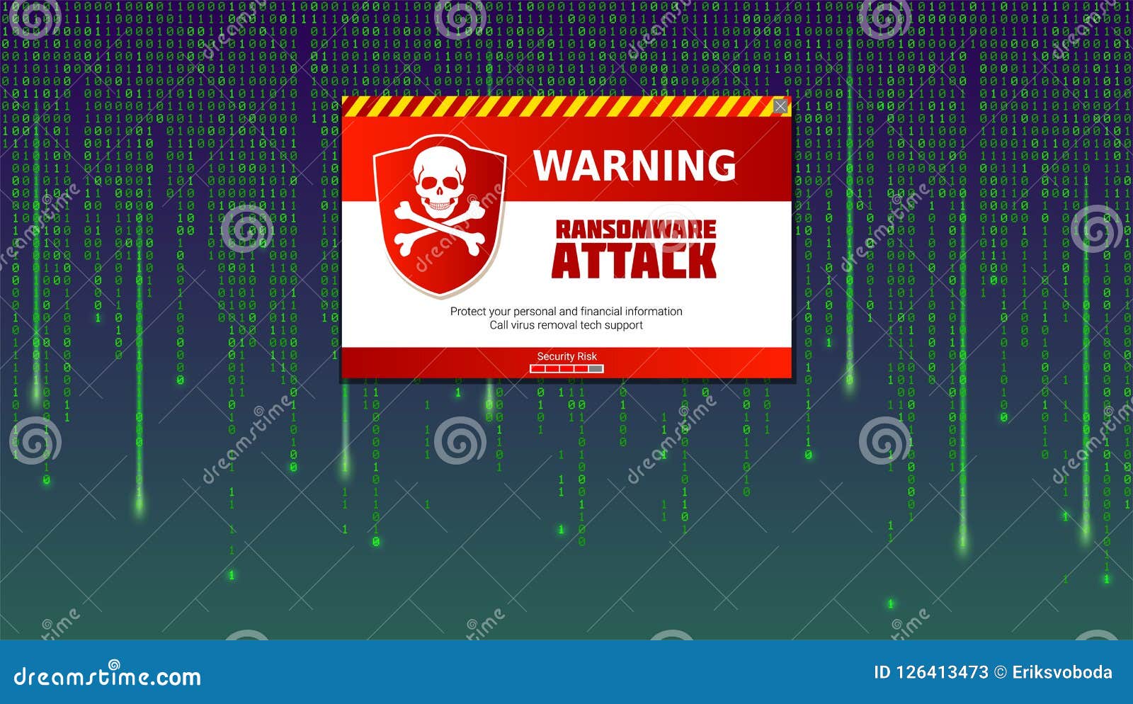 Alert Message Of Virus Detected Ransomware Attack Identifying Computer Virus Inside Binary Code Of Matrix Template Stock Vector Illustration Of Alert Binary