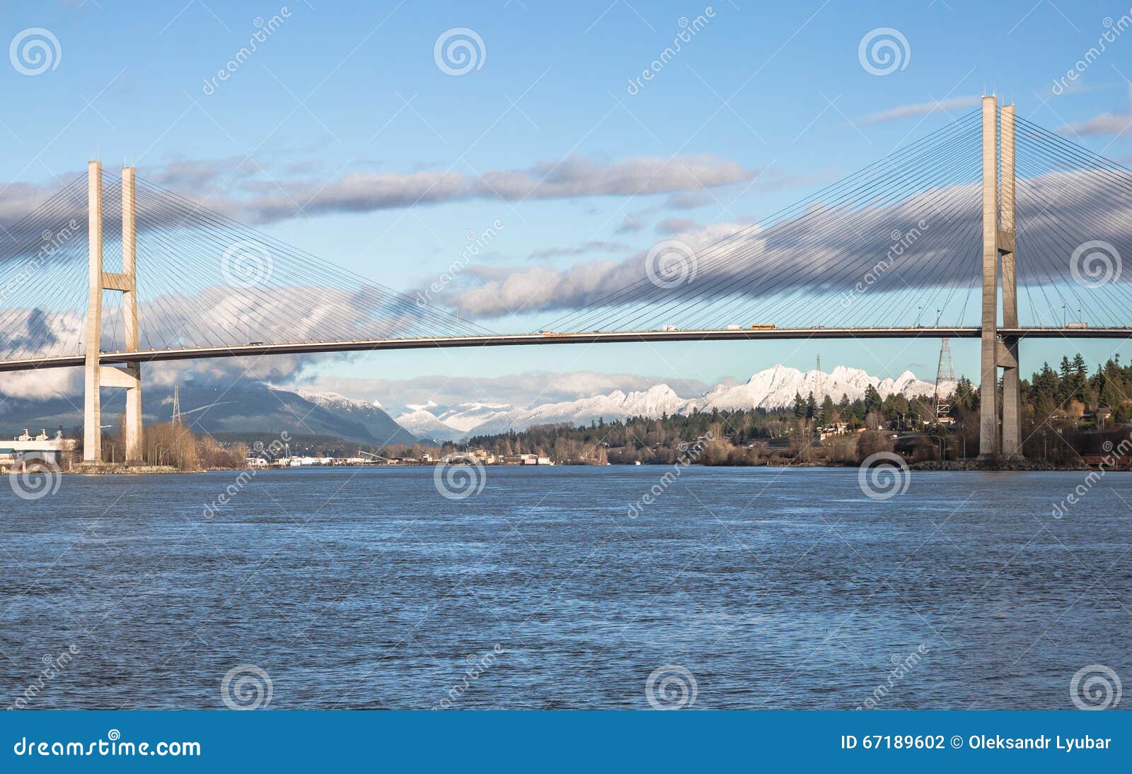 alex fraser bridge in sunny winter day