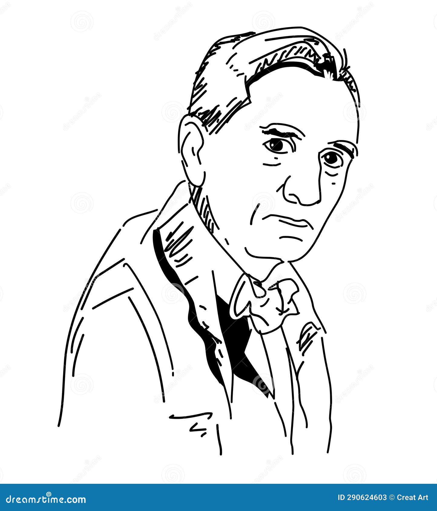 Alexander Fleming Black and White Vector Portrait Stock Illustration