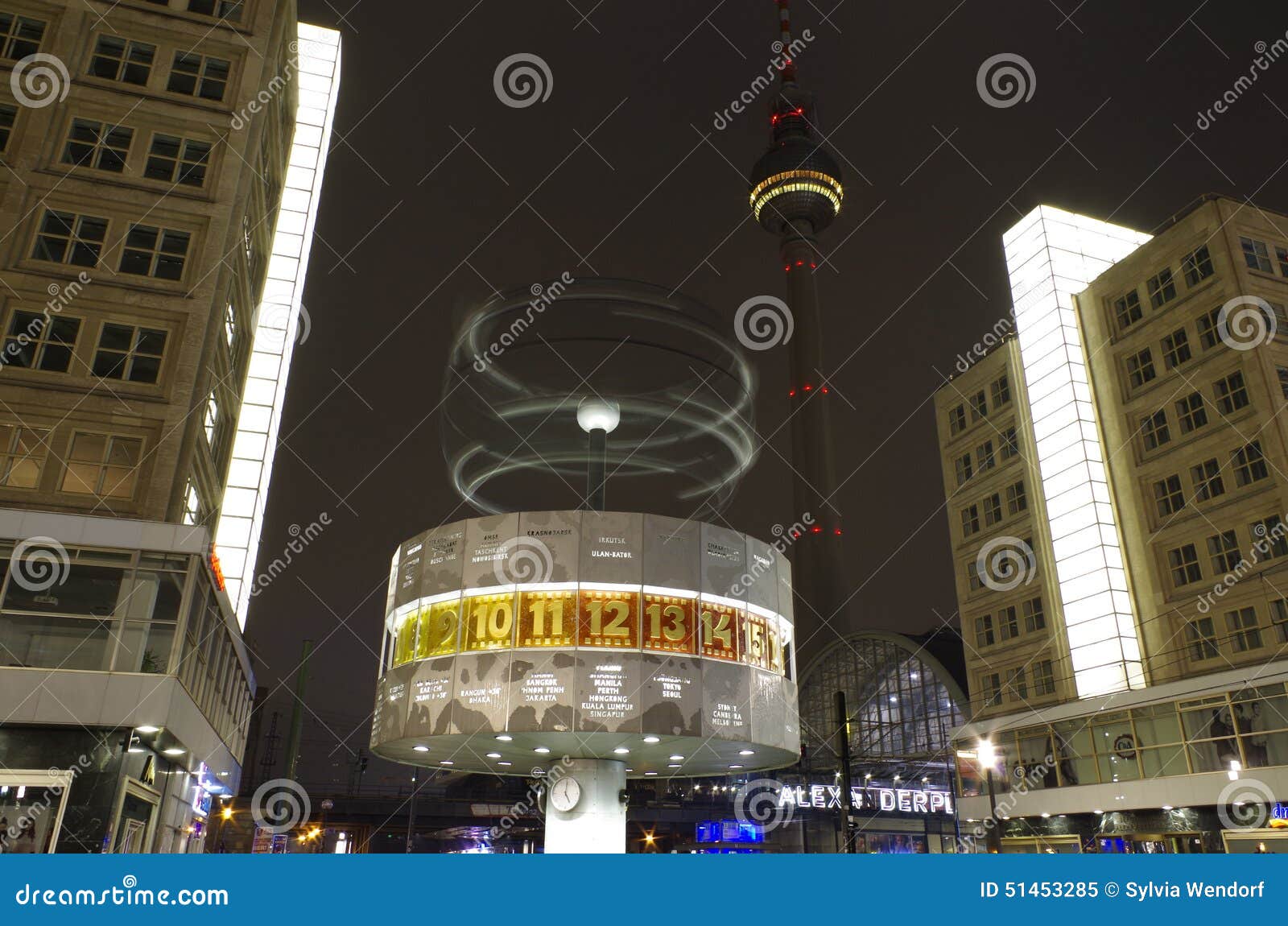 Alexanderplatz and World Time Clock in Berlin at Night Editorial Image