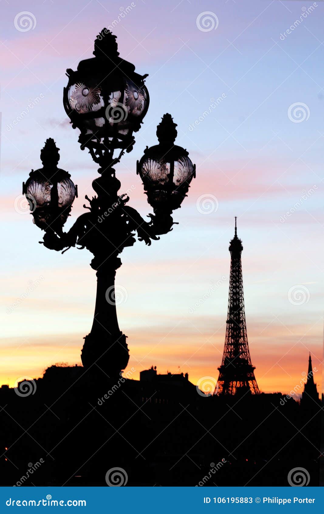 Eiffel Tower and Pont Alexandre III Bridge Lamp Posts Silhouettes ...