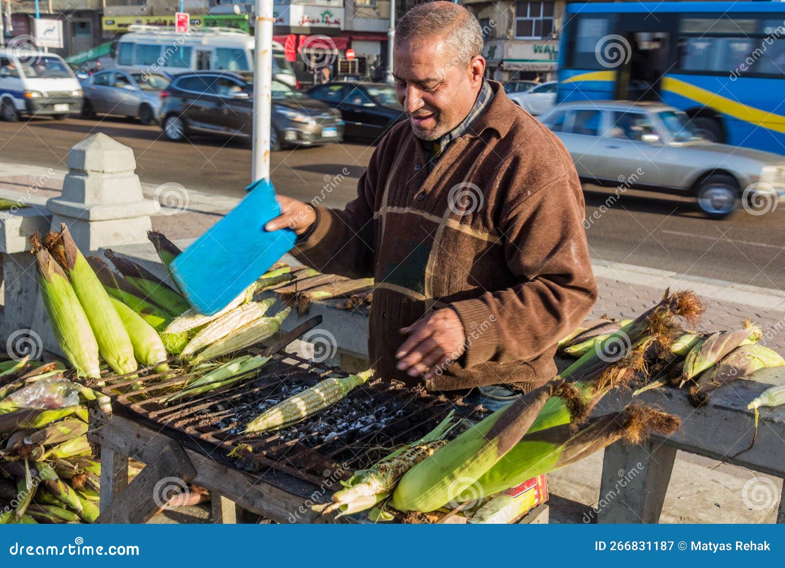 ALEXANDRIA, EGYPT FEBRUARY 1, 2019 Street Food Roasted Corn Stall in