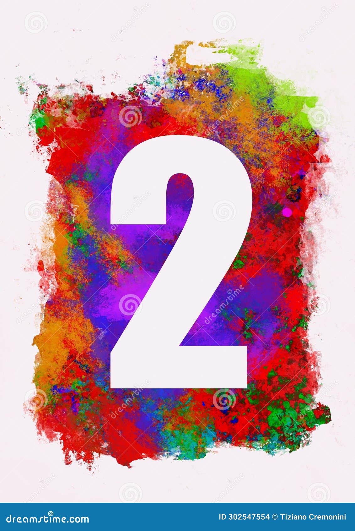 set of white numbers on multicolored acrylic painting background, digital , two