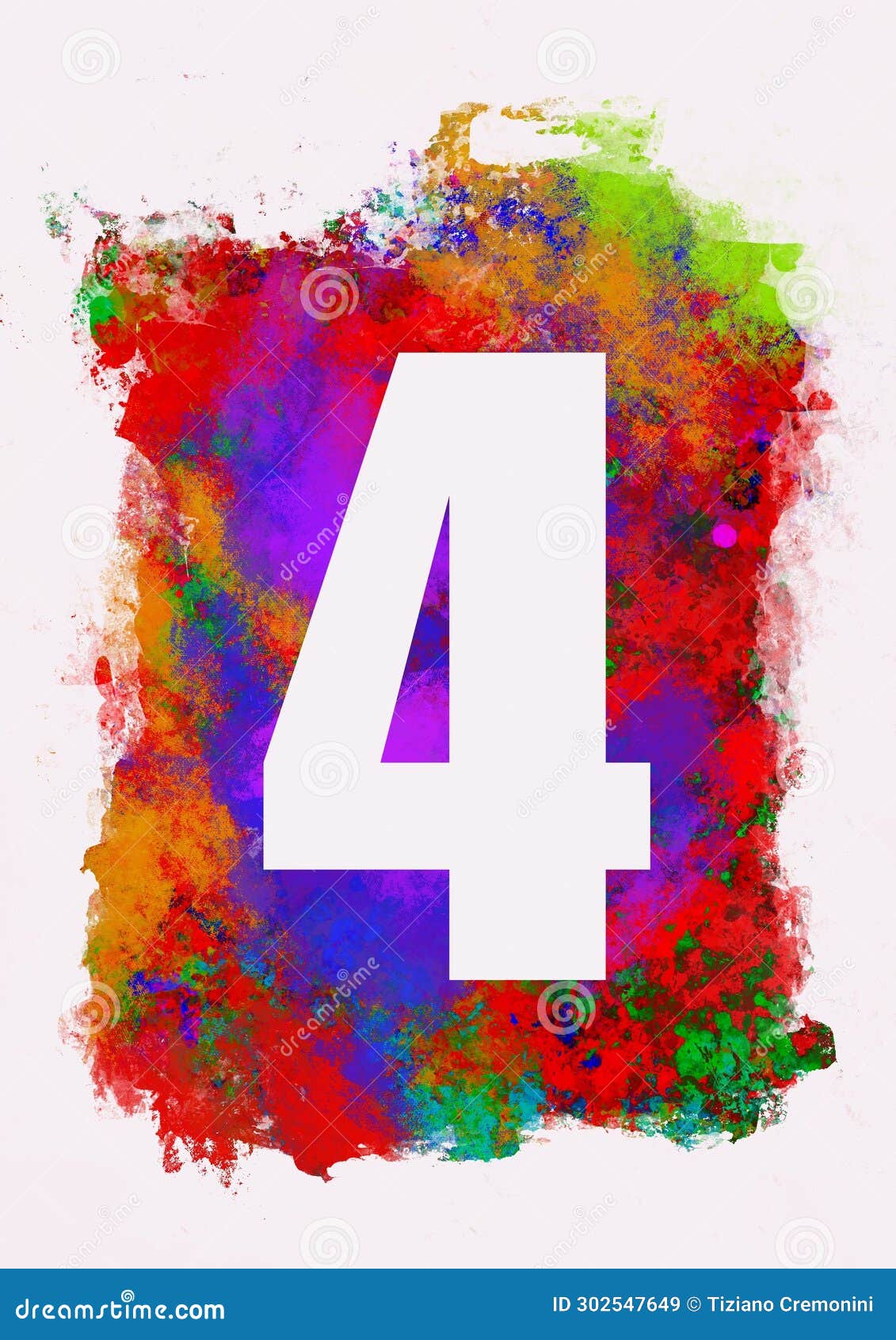 set of white numbers on multicolored acrylic painting background, digital , four