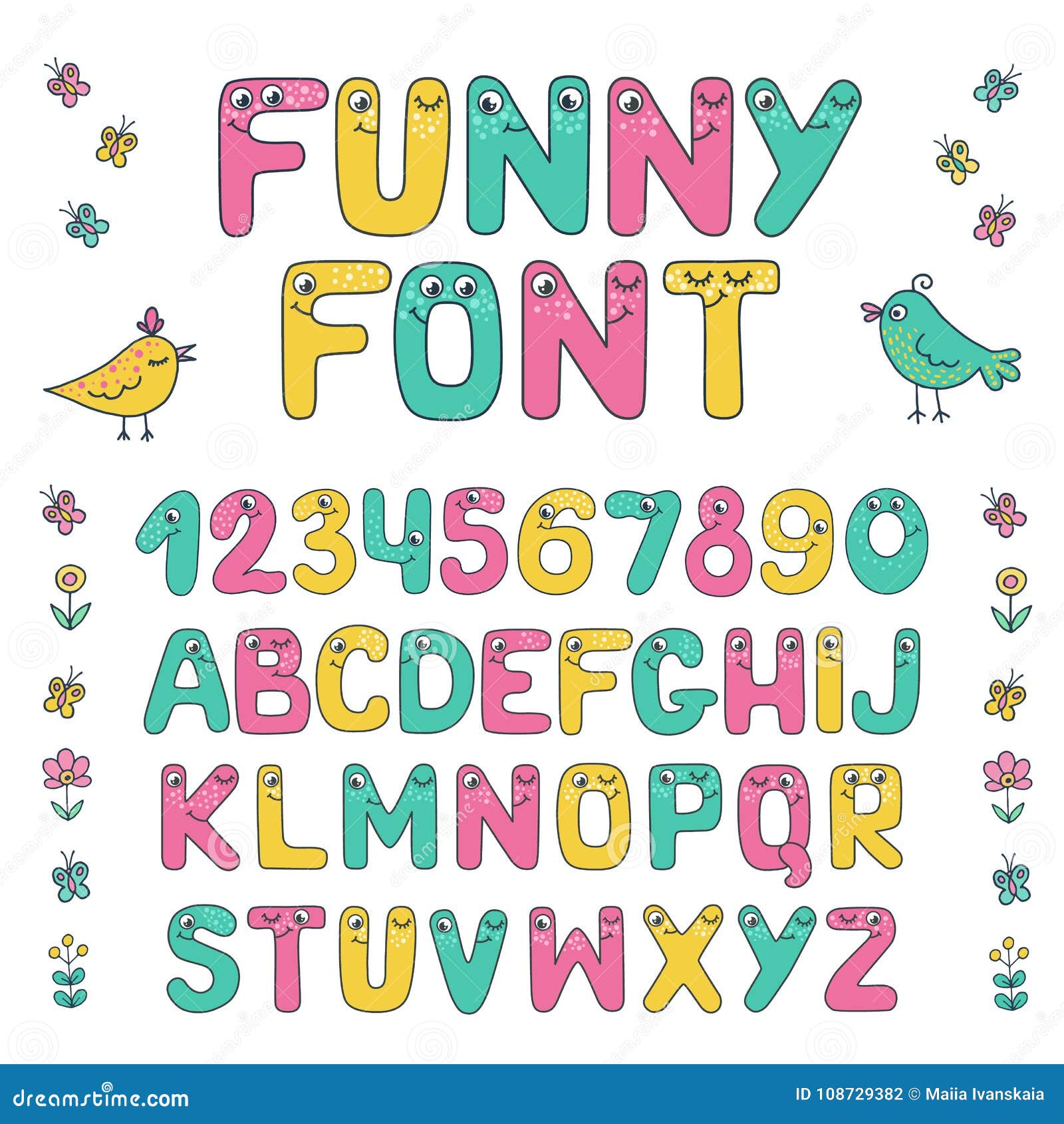 Alfabeto Dei Bambini Con Gli Occhi Ed Il Numero Illustrazione Vettoriale -  Illustrazione di mano, trendy: 108729382