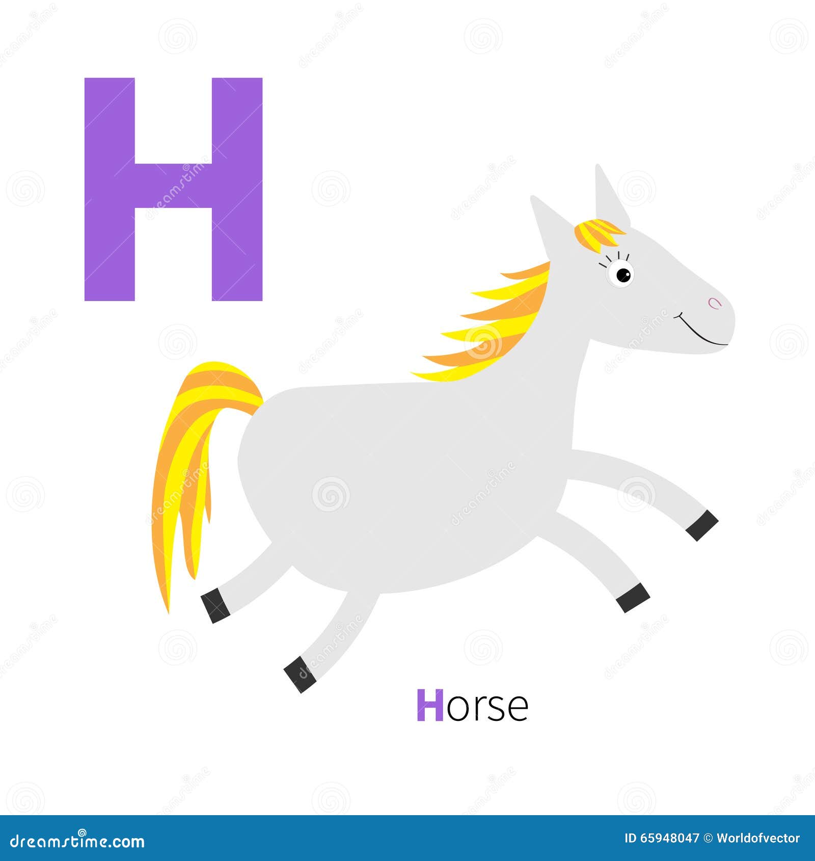Alfabeto dello zoo del cavallo della lettera H ABC inglese con le carte di istruzione degli animali per pro tazione piana del f Libera da Diritti