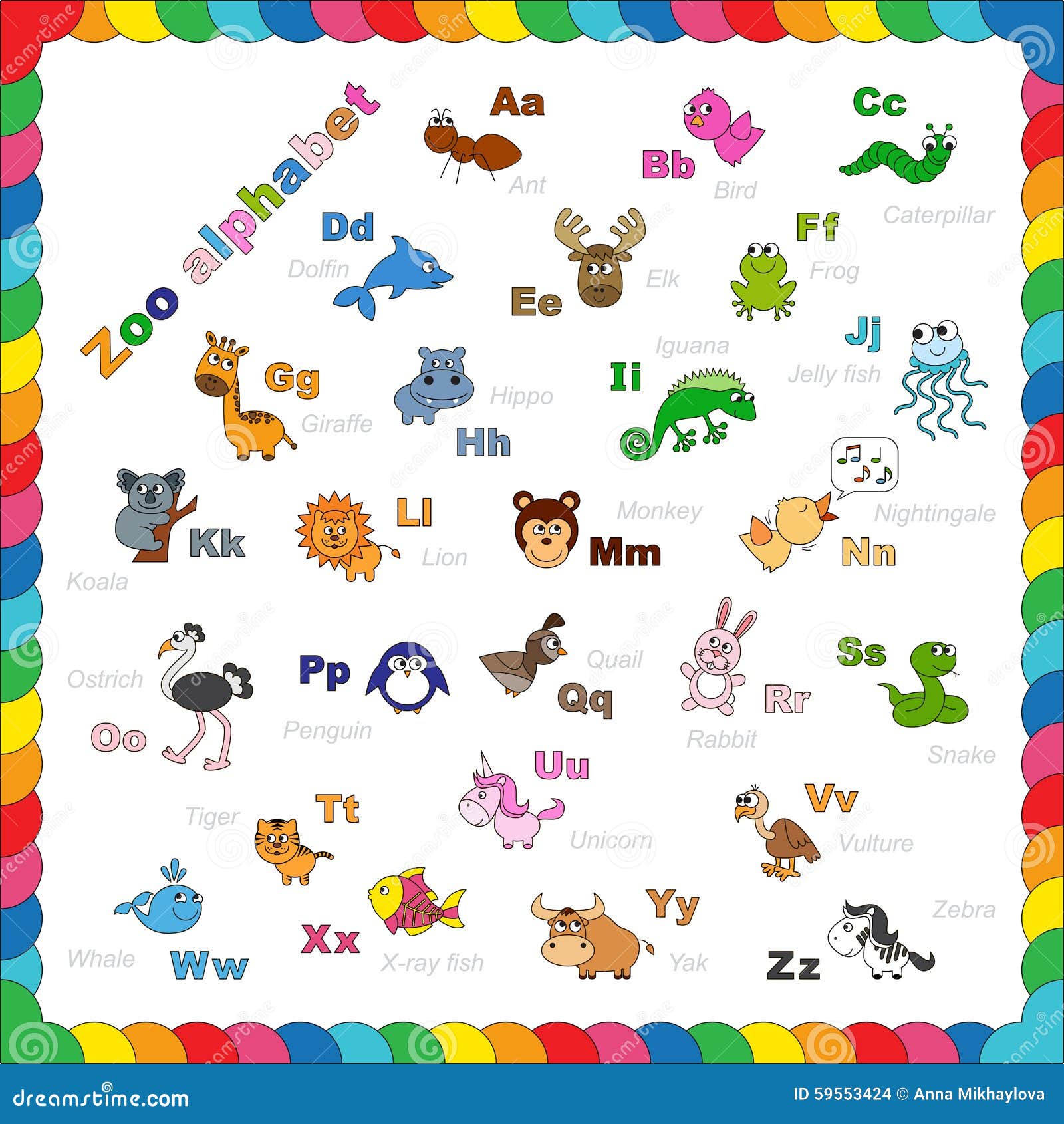 Alfabeto dello zoo del profilo da colorare