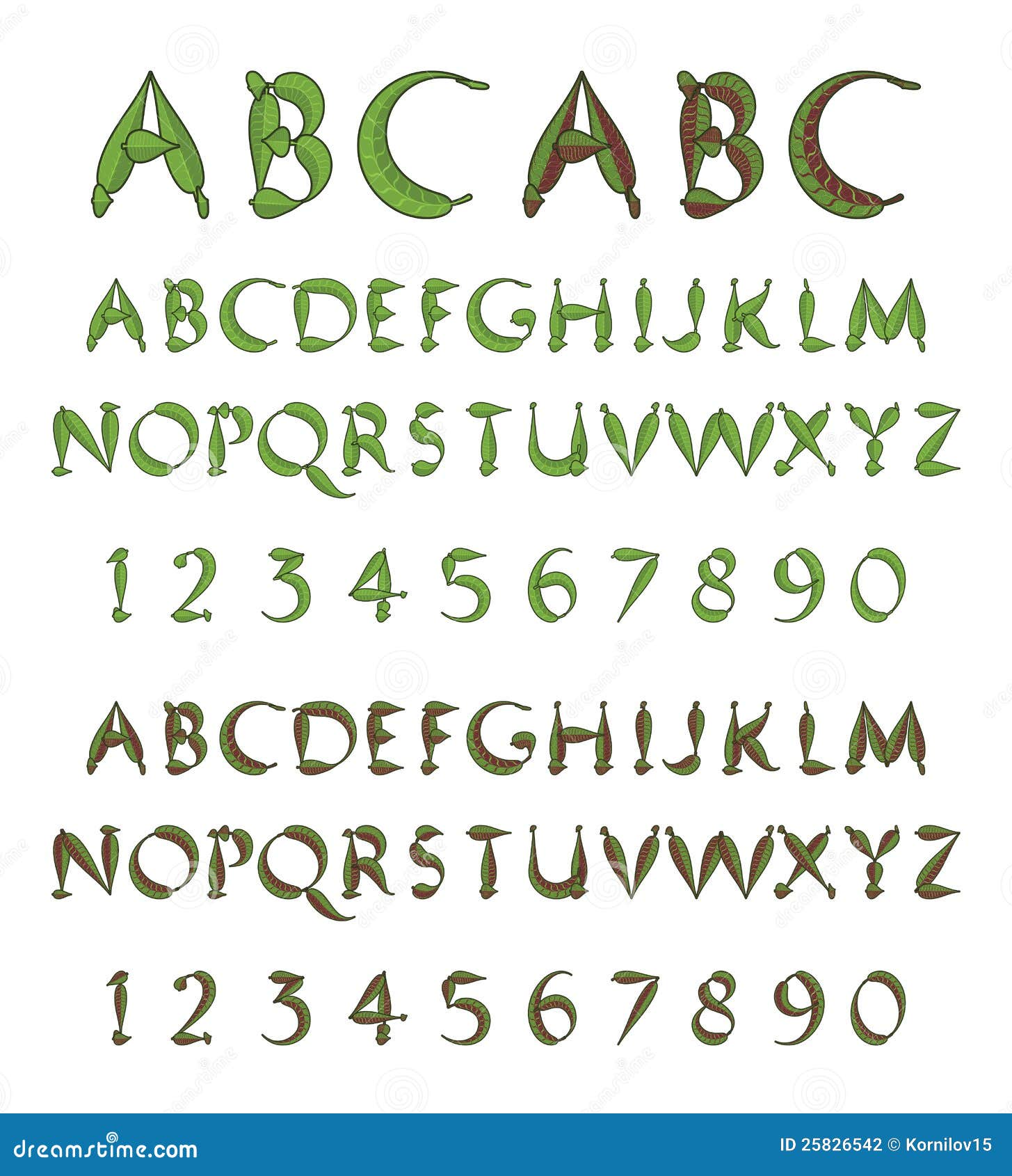 Alfabeto verde dai fogli illustrazione vettoriale. Illustrazione di ...