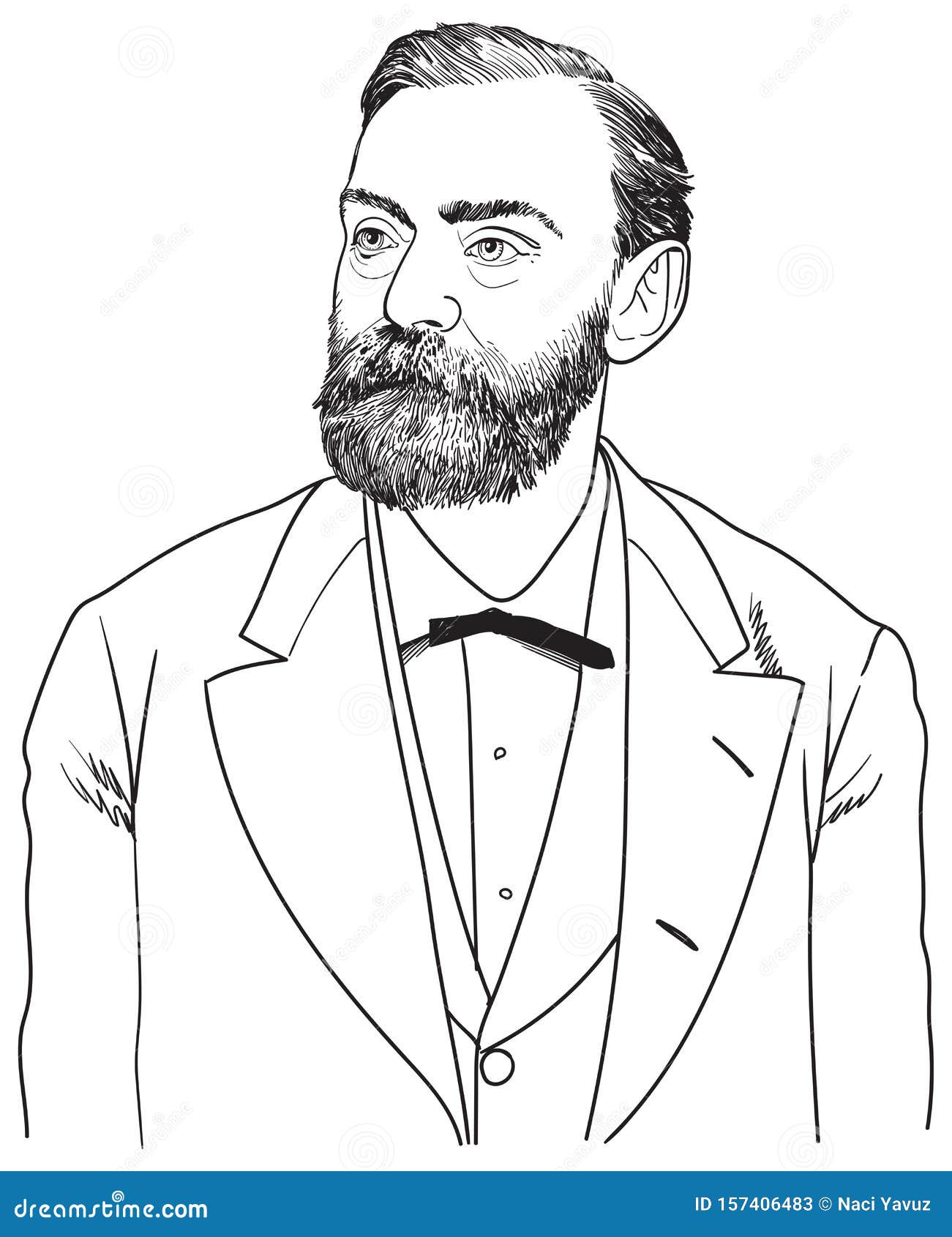 Alfred Nobel Line Art Portrait, Vector Stock Vector - Illustration of
