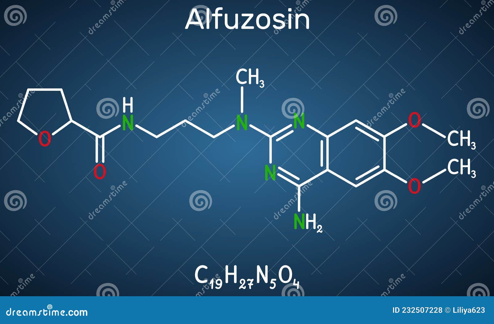 alfuzosin molecule. it is antineoplastic agent, an antihypertensive agent, an alpha-adrenergic antagonist. structural chemical