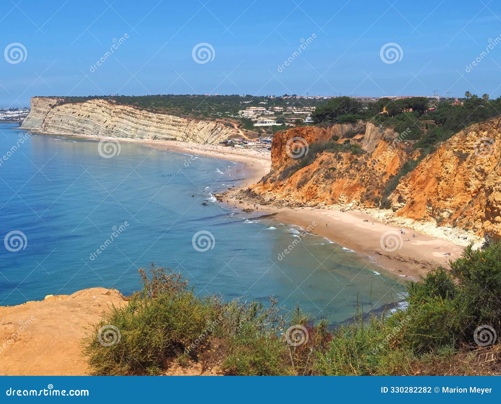 algarve coast of portugal between ponta da piedade and beach praia porto de mos in lagos with epic cliffs and nature