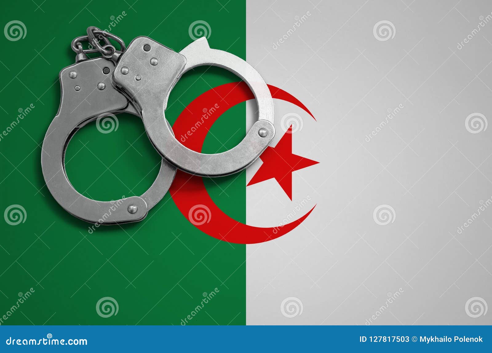 Algeria Flag And Police Handcuffs The Concept Of Crime And Offenses - 