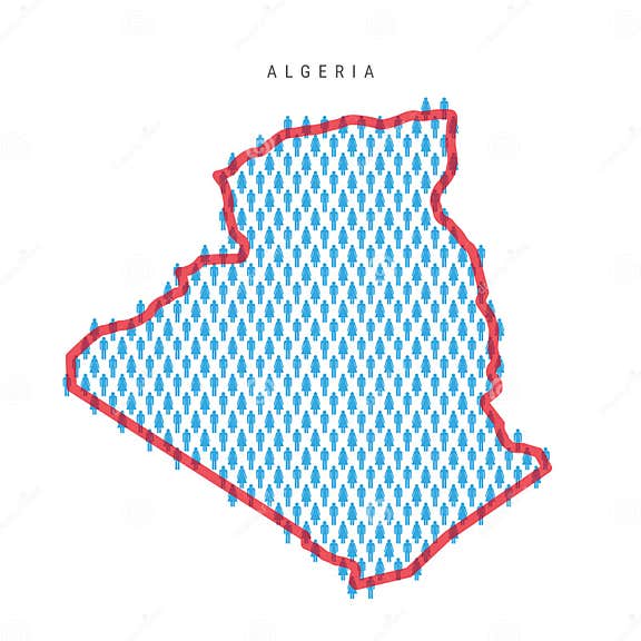 Algeria Population Map. Stick Figures Algerian People Map. Pattern of