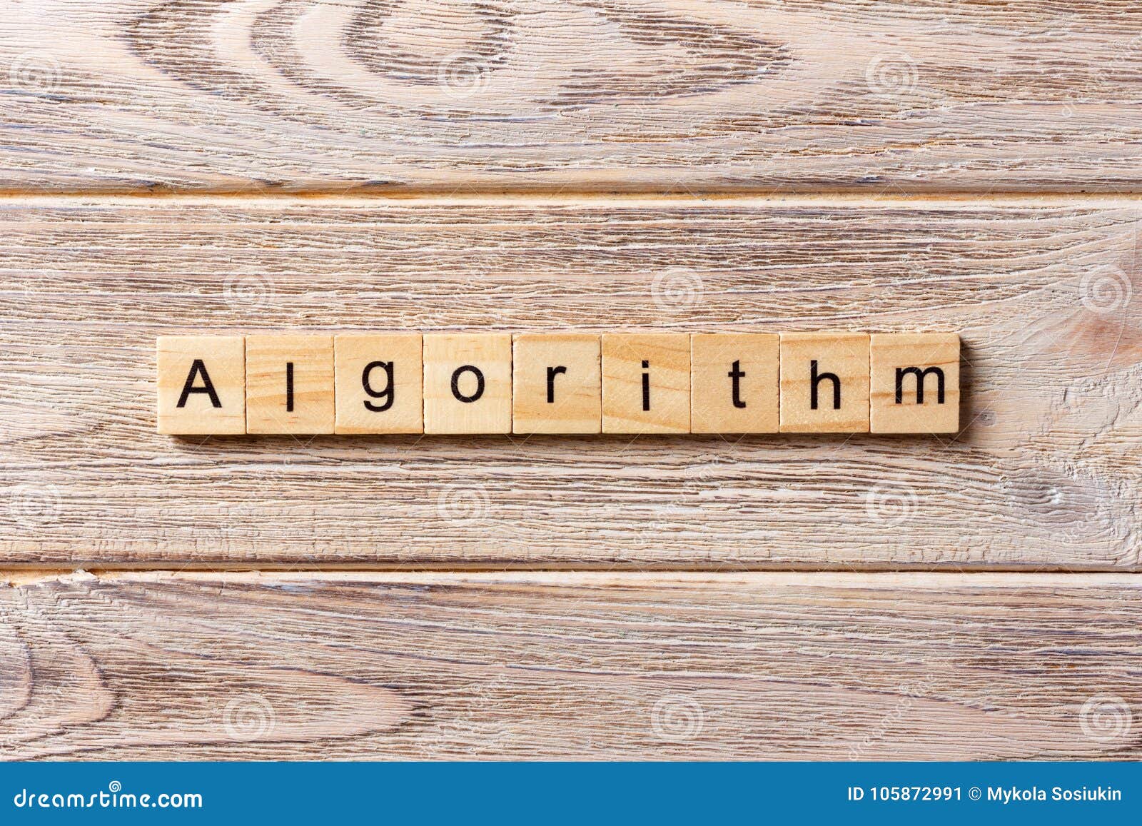 Algorithm Word Written on Wood Block. Algorithm Text on Table, Concept