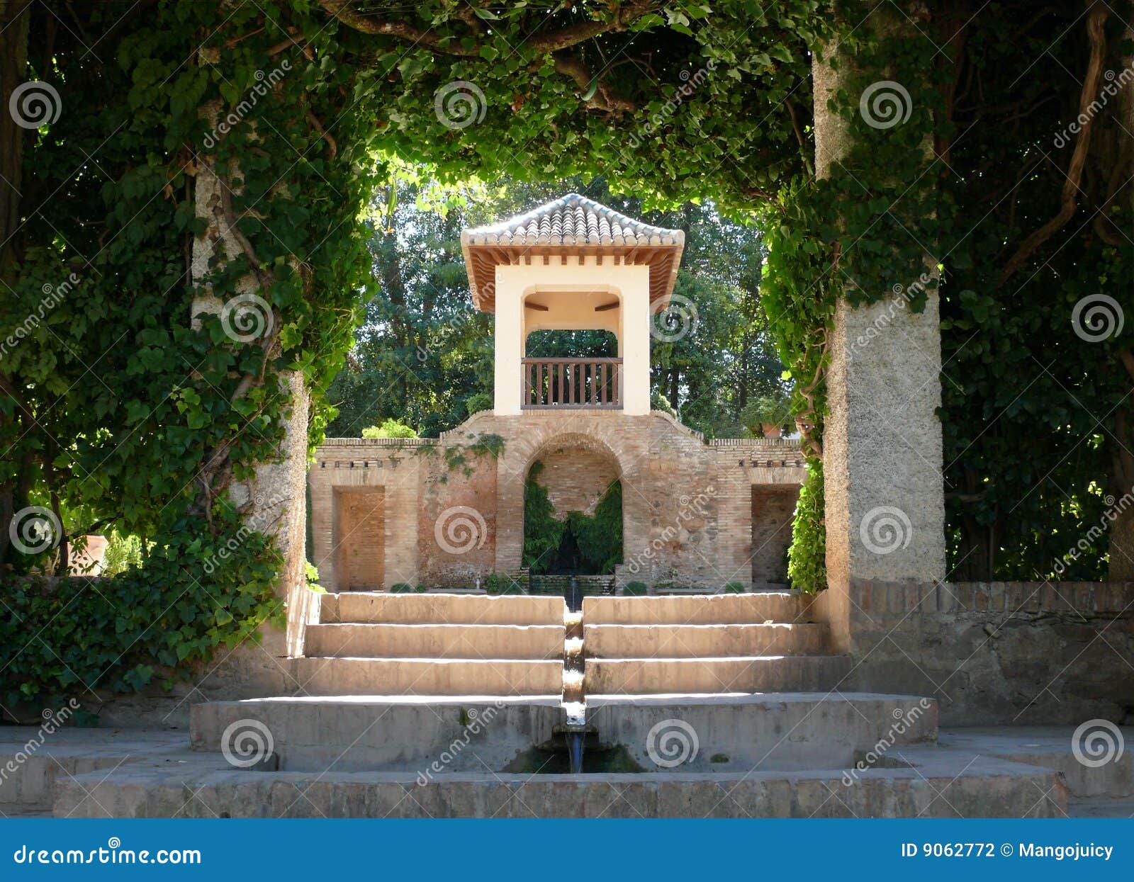Alhambra Gardens Architecture & Lush Vegetation Stock Photo Image