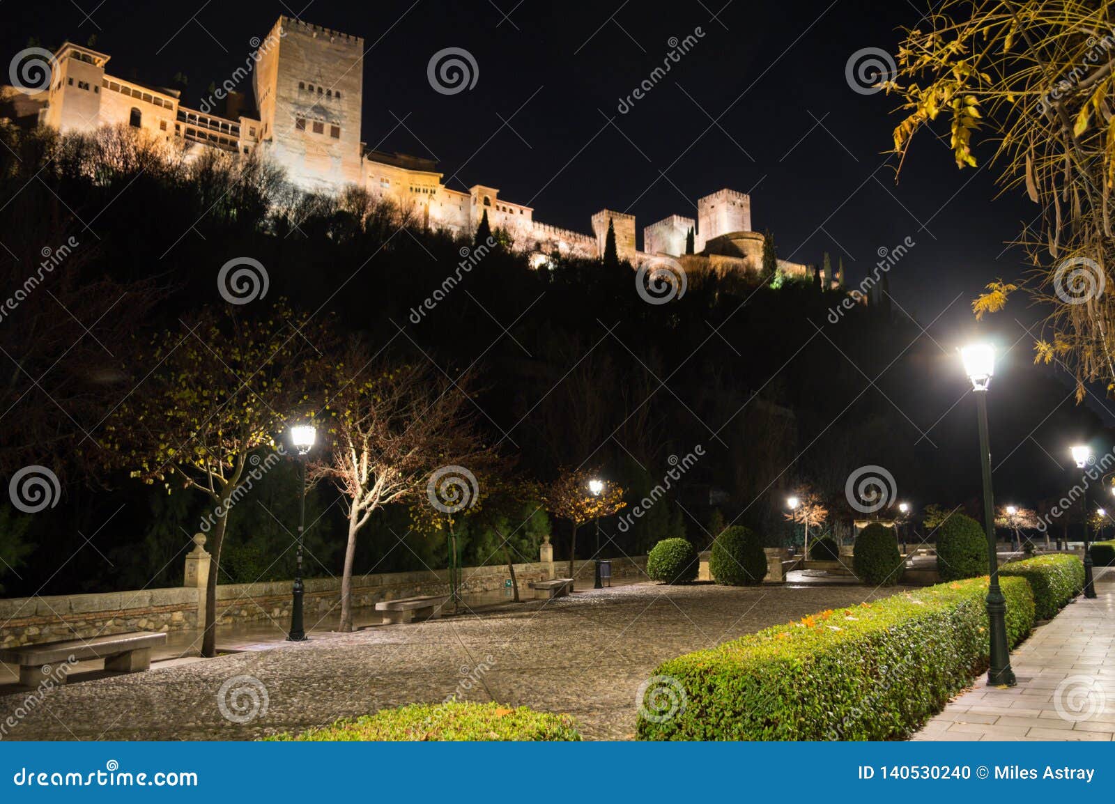 alhambra in granada, spain as seen from paseo de los tristes