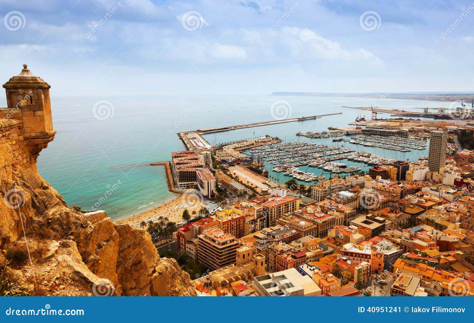 alicante with docked yachts from castle. spain