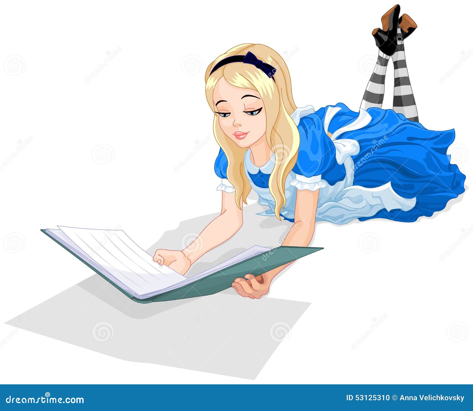 Alice story idea, reading and imagination concept, vintage empty book page  looks like window with girl silhouette and rabbit, Stock Vector